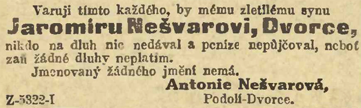 Inzerát Antonie Nešvarové