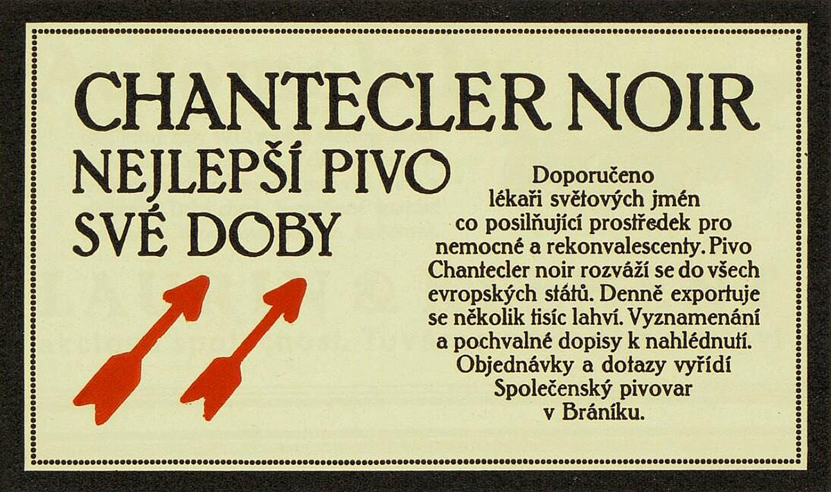Dobový inzerát branického pivovaru. (Typografia, 1912)